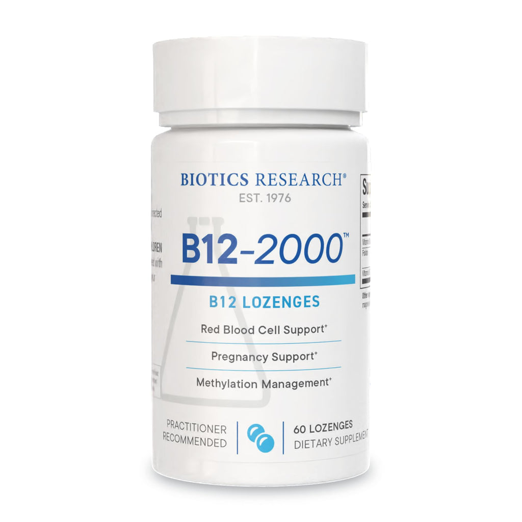 BIOTICS RESEARCH B12-2000™ Vitamin B12 2000 mcg, B6, Folate–B12 Sublingual Lozenges, Methylation Support Supplement, High Potency, Highly Absorbable, Natural, Berry Flavor, Dissolves Easily–60 Count