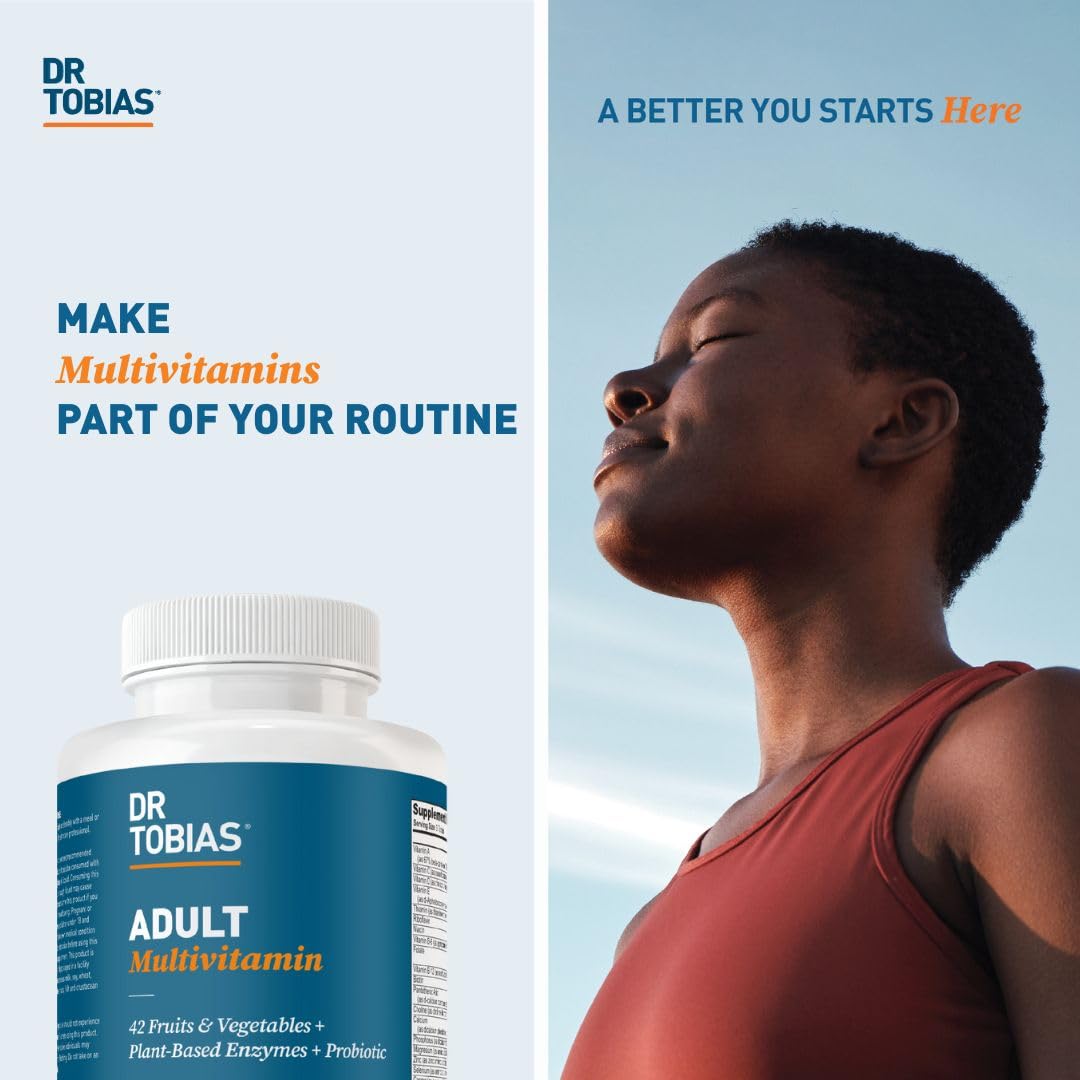 Dr. Tobias Adult Multivitamin for Women & Men - Immune Supporting Vitamins from 42 Fruits, Vegetables, Plus Probiotics, Vegan Multivitamins for Men & Women - Non-GMO (90 Tablets, 30 Servings)