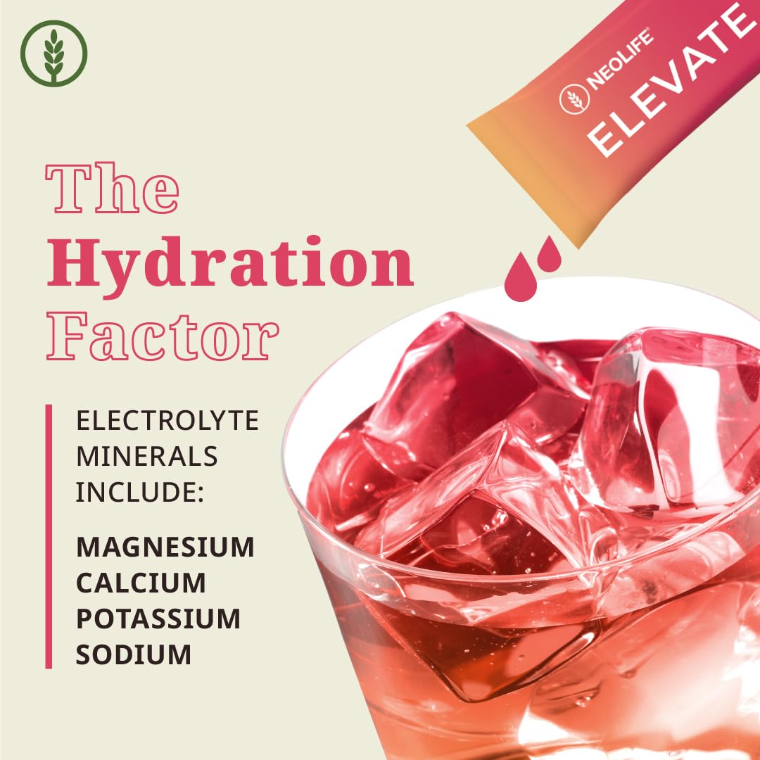 NeoLife - Elevate Drink Mix - Brain & Energy Formula, Electrolyte & Powder, L-Theanine, Caffeine, Hydration, Electrolytes & Vitamins B Complex Packets - 30 Stick Packs
