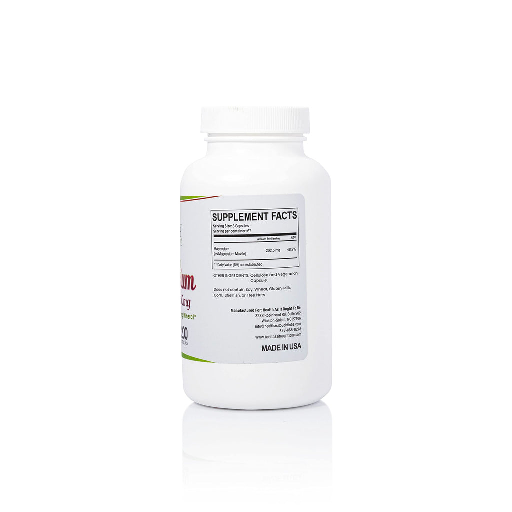 Pure Magnesium Malate 1350 mg - 200 Capsules. Physician Formulated and Highly Absorbable