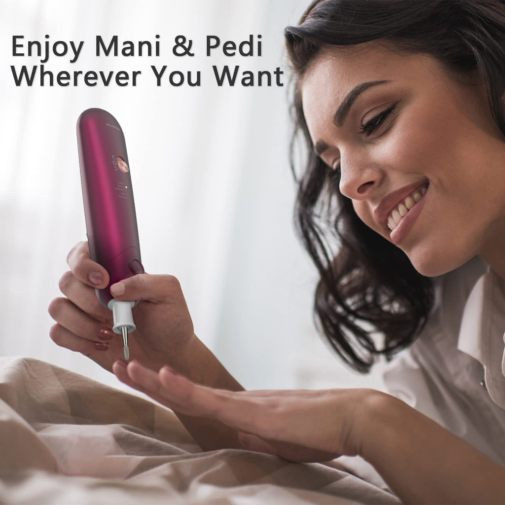 Professional Manicure Pedicure Set, Cordless Electric Nail File Kit, Rechargeable Nail Grinder for Thick Nails, 5 Speeds Hand Foot Nail Care Trimmer Buffer Tools (Red)