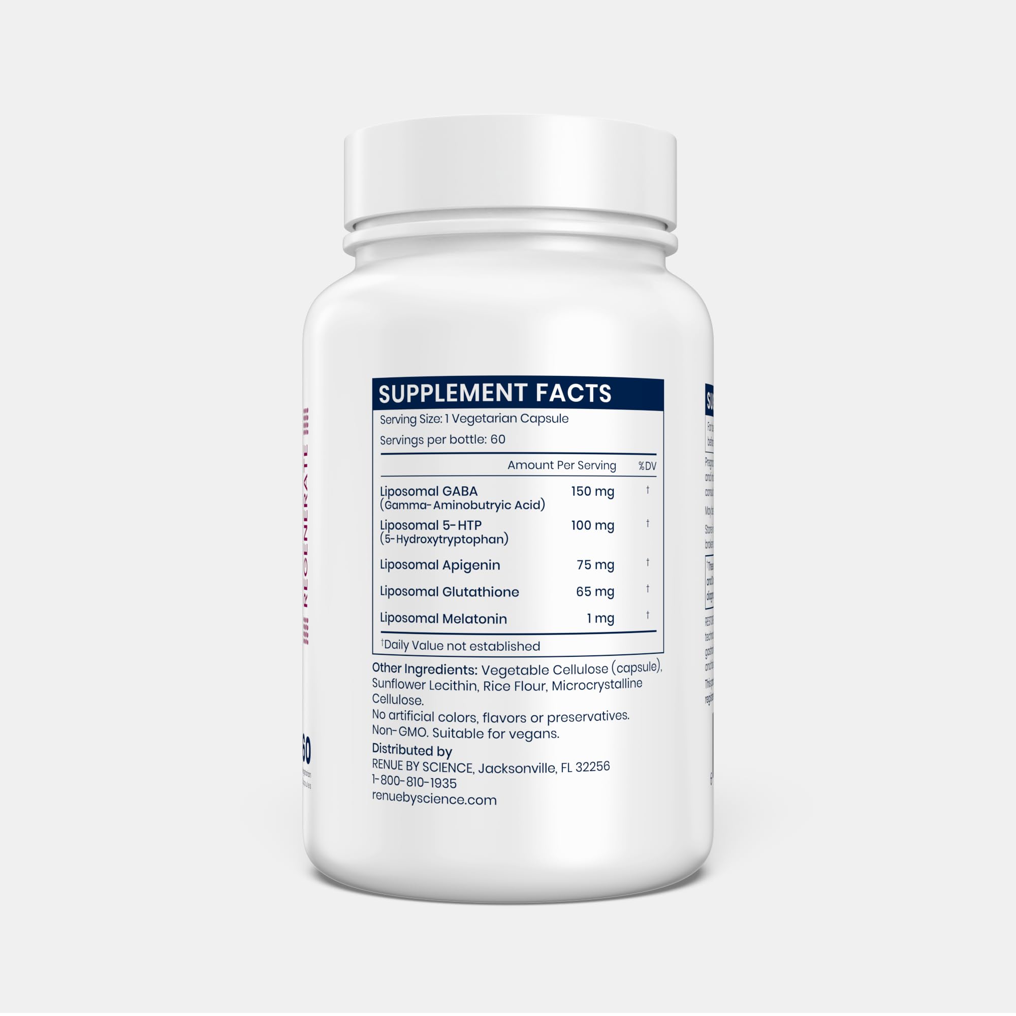 Renue By Science Restore PM | Liposomal Melatonin GABA Supplements | 60 Capsules with Melatonin (1mg) 5HTP (100mg) Glutathione (65mg) Apigenin (75mg) GABA (150mg) - Non-GMO | Made in the USA