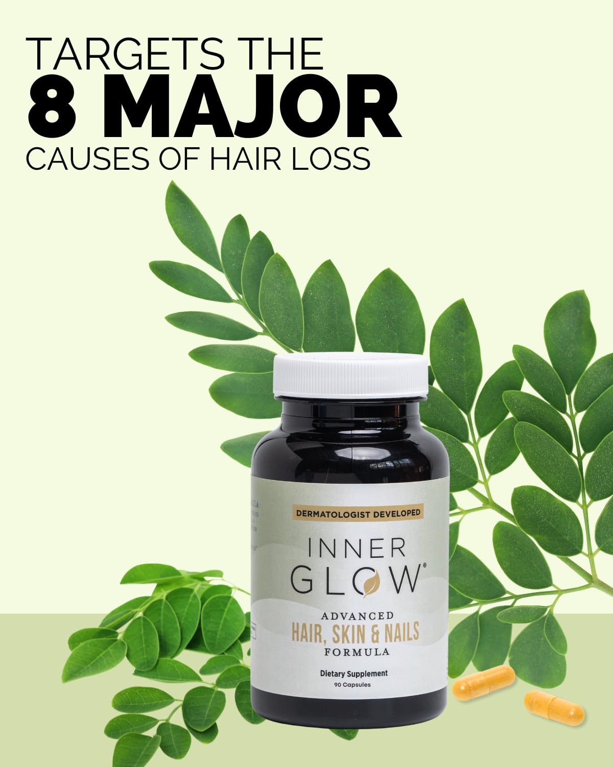 Inner Glow Advanced Hair, Skin & Nails Vitamins – Doctor-Developed Hair Supplement with Biotin, Collagen Peptides, Vitamin D & B12 – Clinically Tested 12-Week Results, Made in USA, Non-GMO