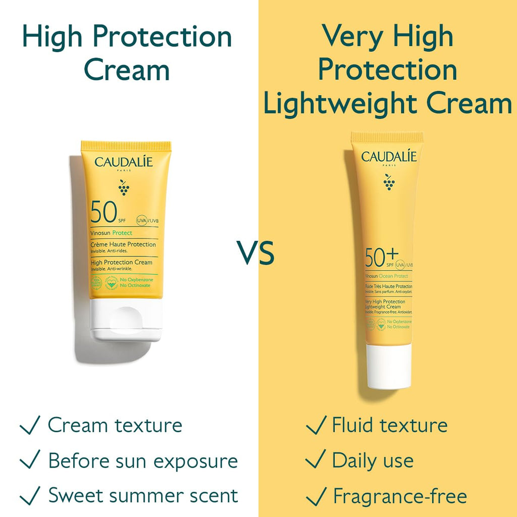Caudalie Vinosun SPF50+ Makeup Primer & Face Sunscreen, Very High Protection Lightweight Cream for Daily Wear, Fragrance-Free for Sensitive Skin, Vegan, 40ml