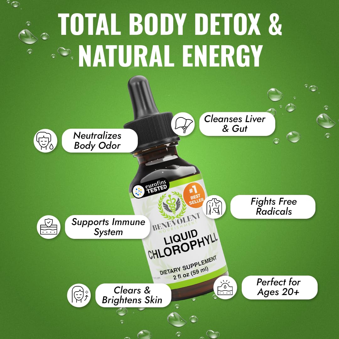 Benevolent Nourishment Chlorophyll Supplement, Detox & Immune Support, Internal Deodorizer, Liquid Drops