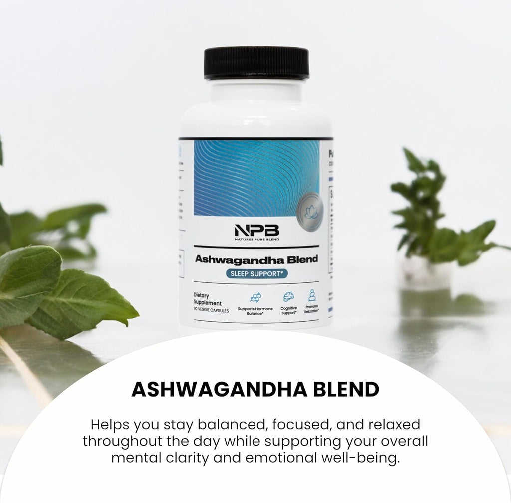 Nature's Pure Blend Ashwagandha Supplements – Organic Ashwagandha Root & Extract for Women and Men – Stress Relief, Sleep, and Mood Support – Athletic Performance & Focus Support – 60 Vegan Capsules