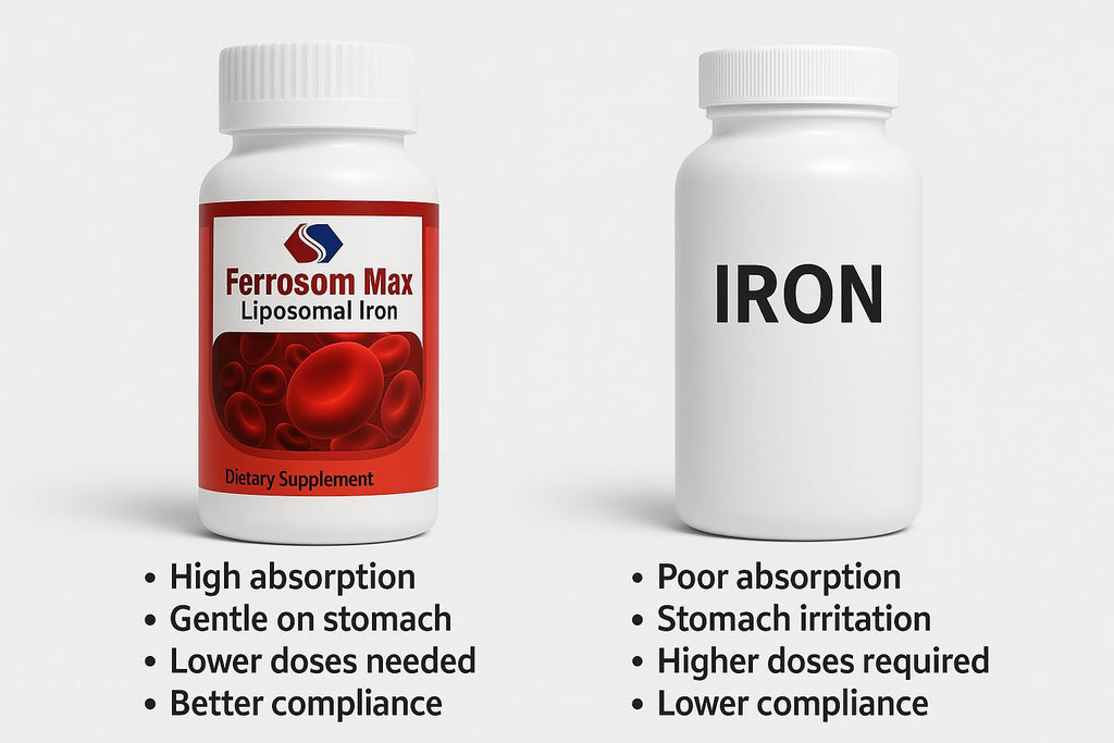 Ferrosom Max Liposomal Iron Supplement 60 Capsules (45mg Pure Elemental Iron) by Siba Pharm | Maximum Absorption Formula | Non GMO, Vegan, Premium Quality | Helps New Blood Cell Production.