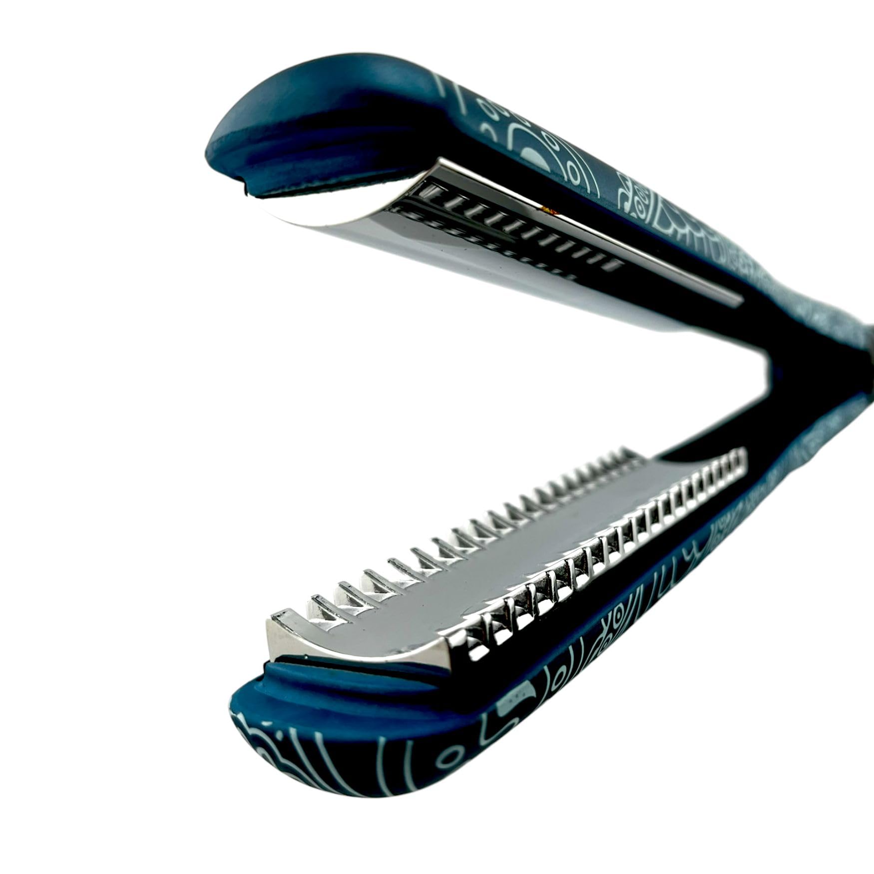 CAJ Beauty Flip & Bend Style Iron in Sapphire Paisley, Thermatru Technology, 1" Titanium Floating Teeth Comb, Automatic Shut-Off, Color-Coded LED Lights for Easy Temperature Indication