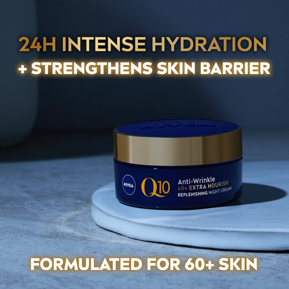 NIVEA Q10 Anti-Wrinkle 60+ Extra Nourishing Night Cream (50ml), Deeply Restoring Anti Wrinkle Face Cream for Intense Hydration, Boosts Collagen and Firms Skin, Dry to Very Dry Skin