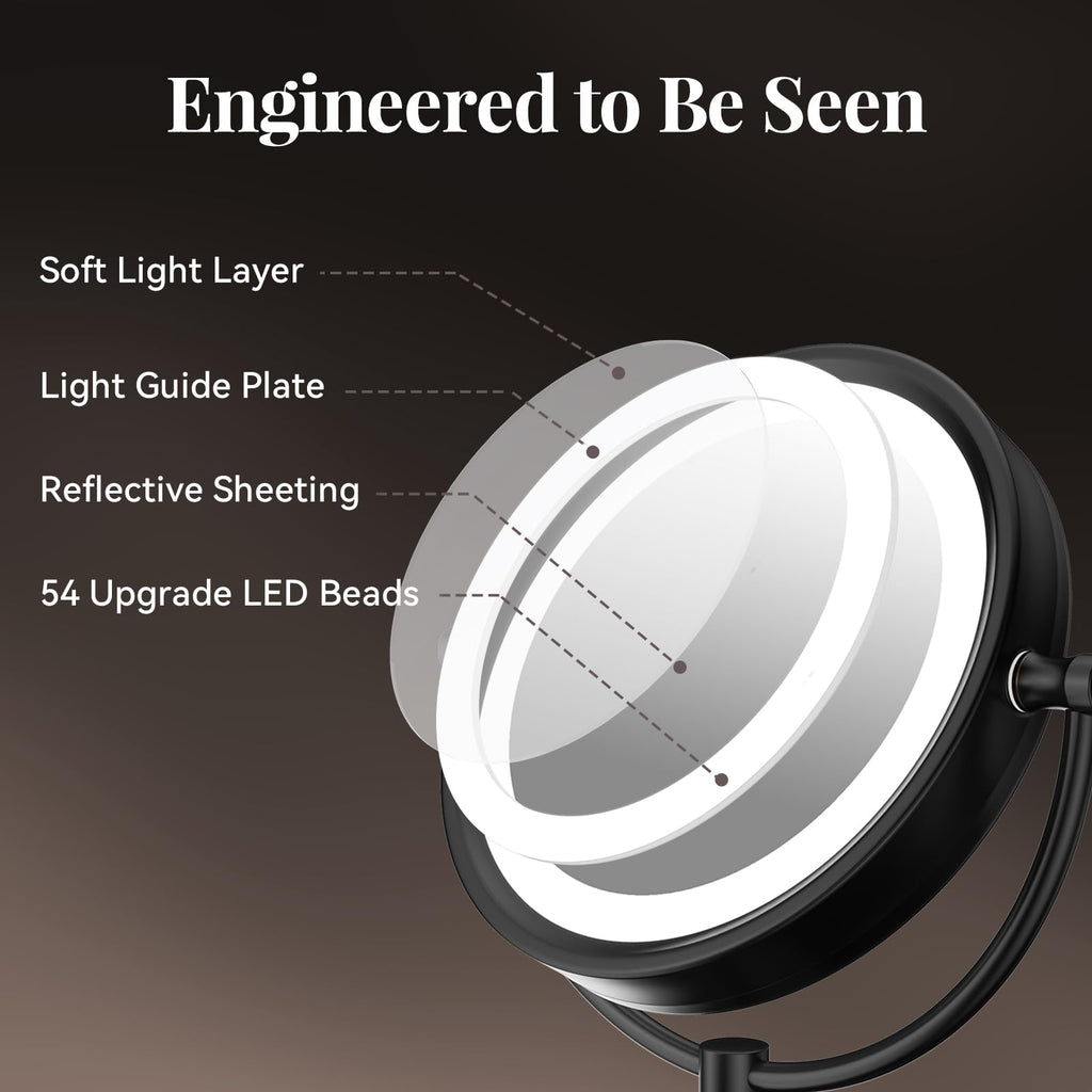 GURUN 8.5 Inch Rechargeable Tabletop LED Lighted Makeup Mirror with 10x Magnification 4500mAh Battery Double Sided Vanity Mirror Oil-Rubbed Bronze for Women Mom (8.5in,10x)