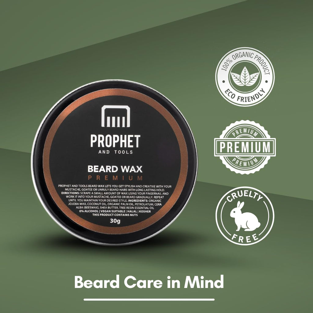 Prophet and Tools Extra Strong Hold Beard & Hair Wax - 24hr Long-Lasting Hold, Shapes & Styles with Ease, Washes Out Easily - Includes Moustache Styling Stick