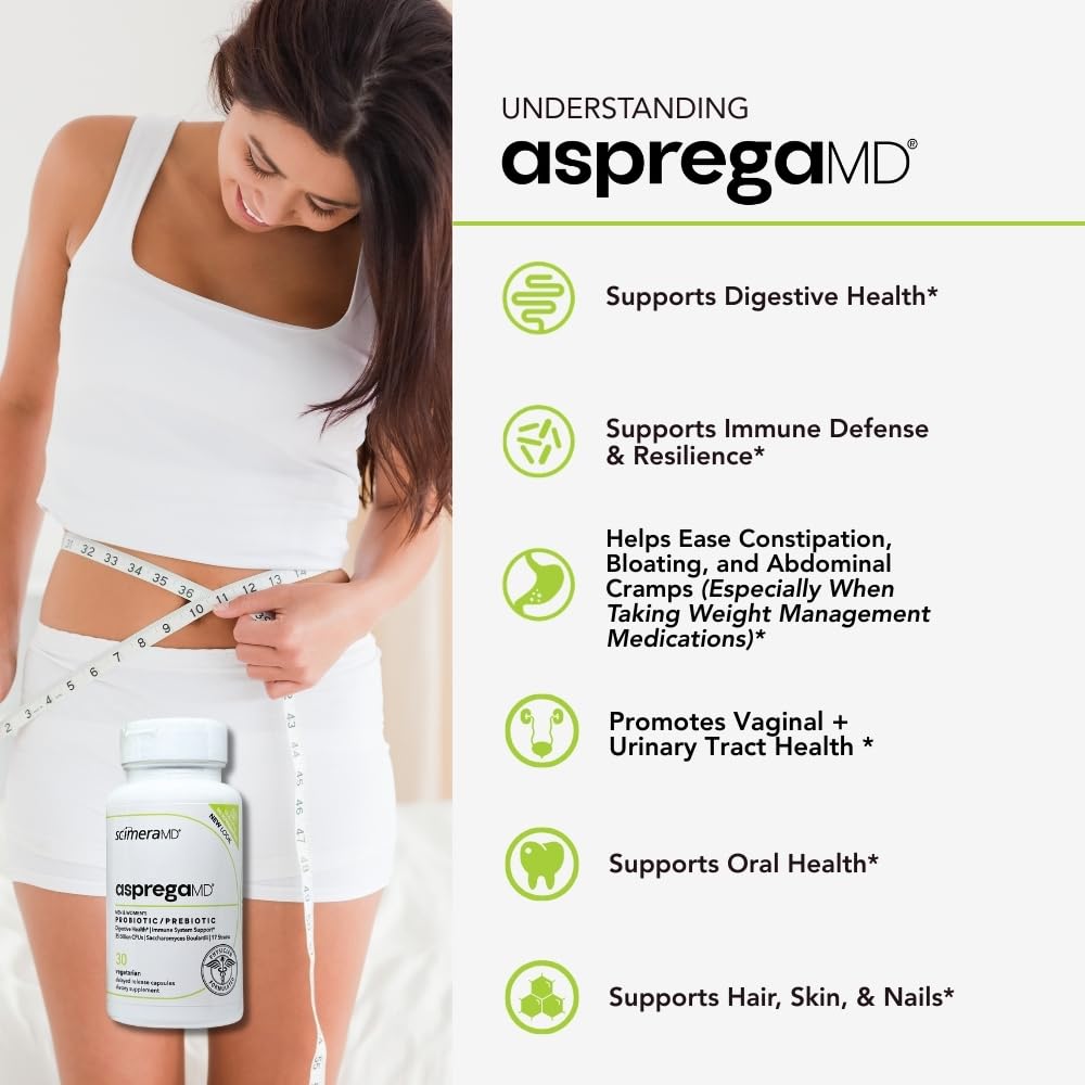 ScimeraMD® Asprega Probiotic + Prebiotic Supplement, 35 Billion CFUs for Digestive, Gut & Immune Health, Supports Bloating, Gas & Regularity, Daily Capsules for Women & Men, 30 CT (2 Pack)