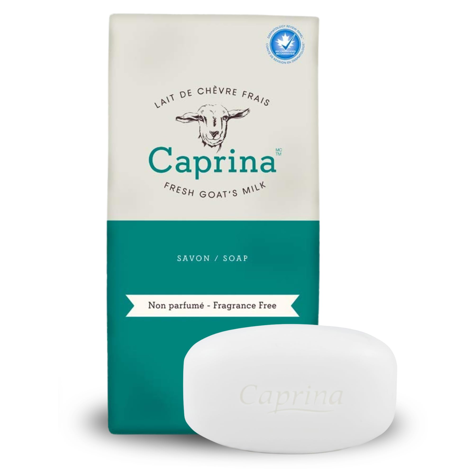 Caprina by Canus Goat Milk Soap Bar, FRAGRANCE FREE, 3.2 oz (90 g) Bars, 6-Pack, Moisturizing Daily Cleanser for Face, Hands & Body, Fresh Canadian Goat Milk