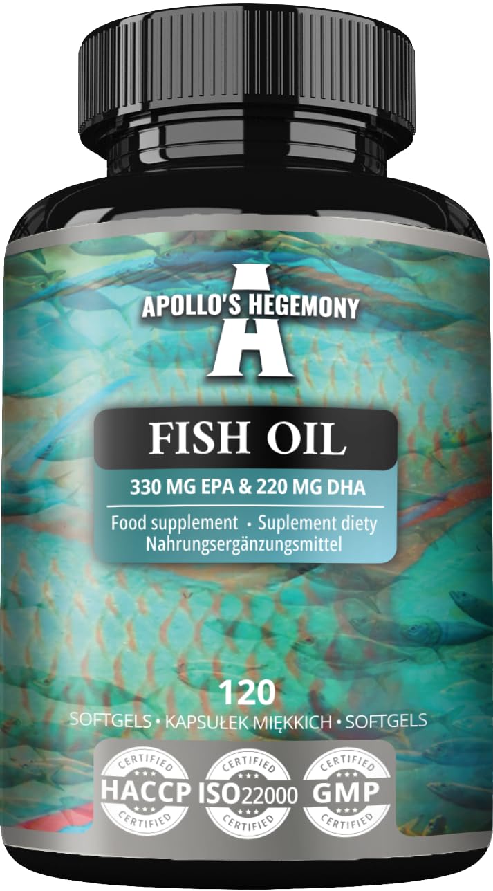 APOLLO'S HEGEMONY Fish Oil 1000mg - High Dose Omega 3 with 330mg EPA and 220mg DHA - 120 Softgel Capsules - 4 Months Supply - Unsaturated Fatty Acids (EFAs) - Supports Heart and Brain Health