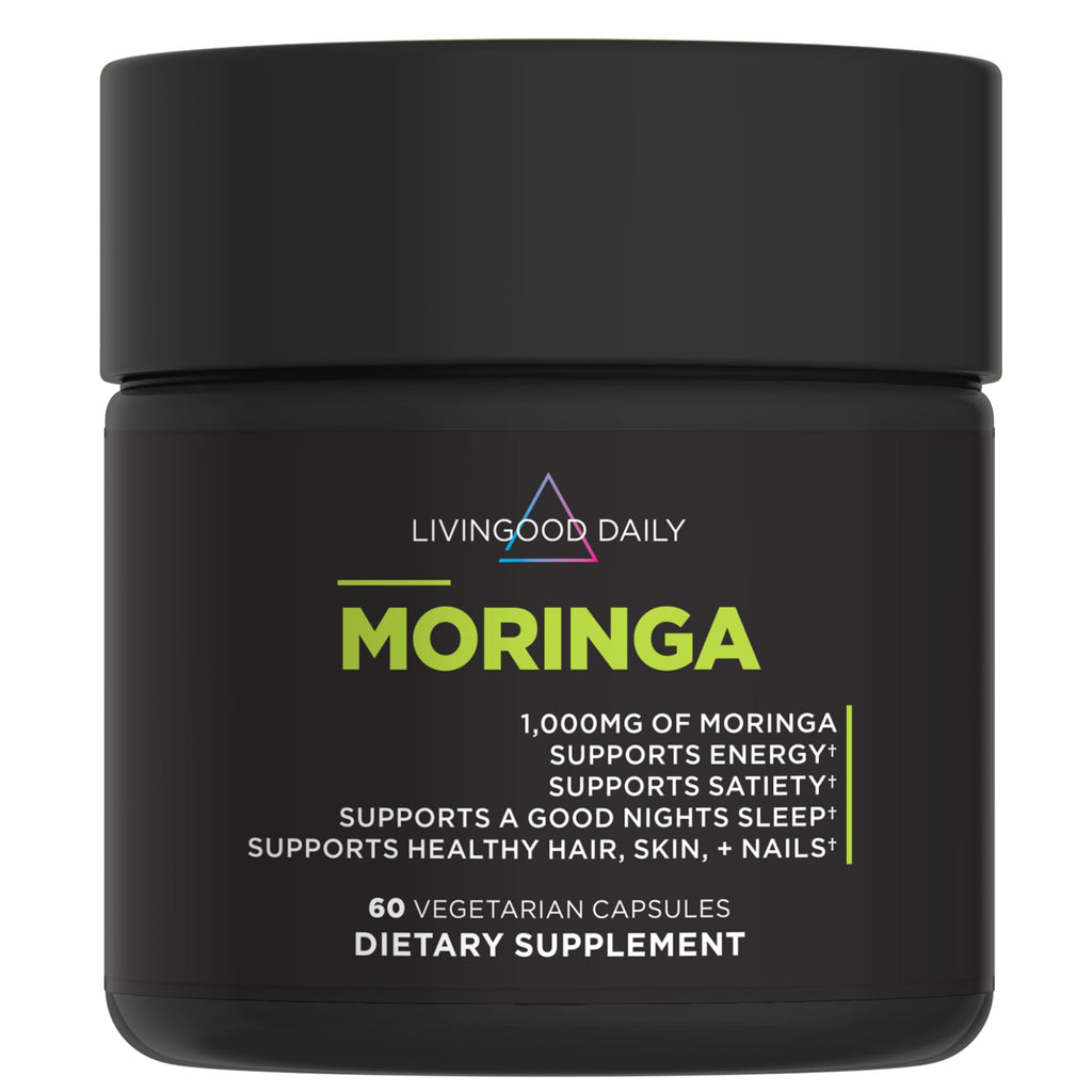 Livingood Daily Moringa Capsules, Moringa Supplement for Energy, Sleep, Satiety, Hair, Skin, Nails & Wellness, Plant Based Vegetarian, Gluten Free, Non GMO, Vegan, Daily Greens Superfood, 60 Capsules