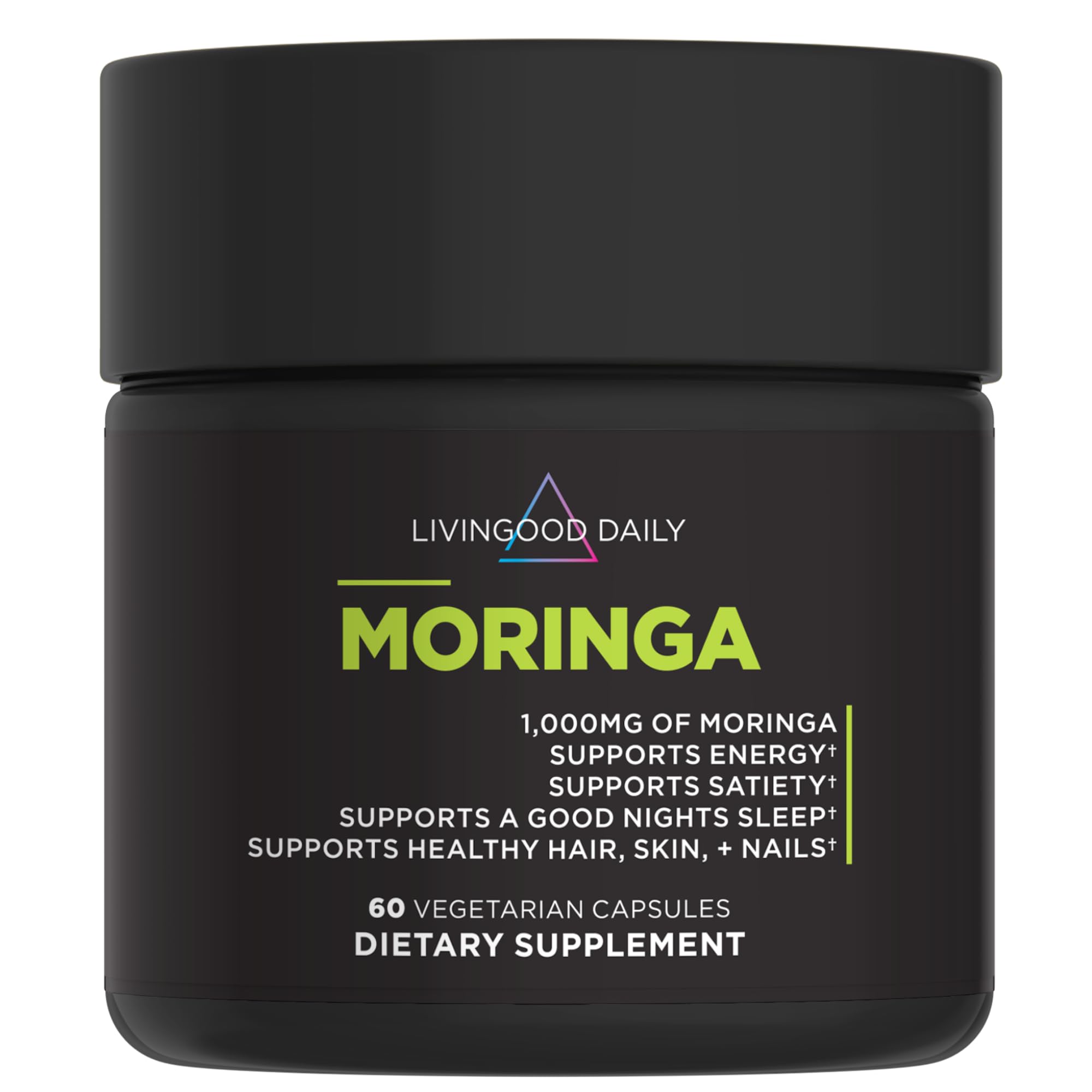 Livingood Daily Moringa Capsules, Moringa Supplement for Energy, Sleep, Satiety, Hair, Skin, Nails & Wellness, Plant Based Vegetarian, Gluten Free, Non GMO, Vegan, Daily Greens Superfood, 60 Capsules