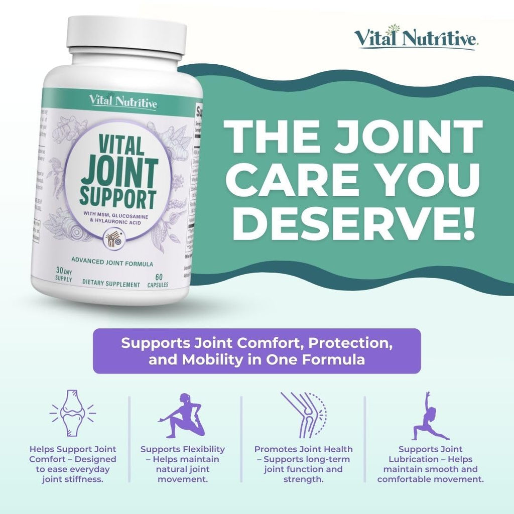 VITAL NUTRITIVE Joint Support Supplement for Men and Women – Glucosamine, MSM, Hyaluronic Acid, and Turmeric – Supports Joint Health – 30 Days Supply