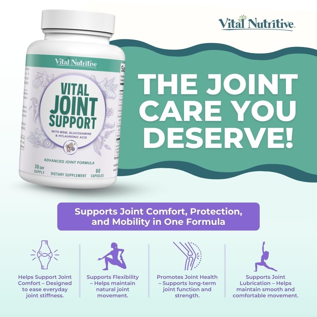 VITAL NUTRITIVE Joint Support Supplement for Men and Women – Glucosamine, MSM, Hyaluronic Acid, and Turmeric – Supports Joint Health – 30 Days Supply