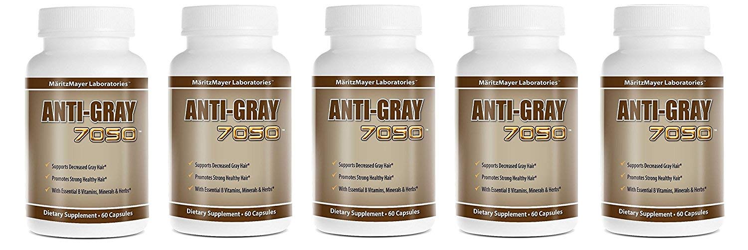 Anti-Gray Hair 7050 Helps Restore Natural Hair Color 60 Capsules Per Bottle 5 Bottles
