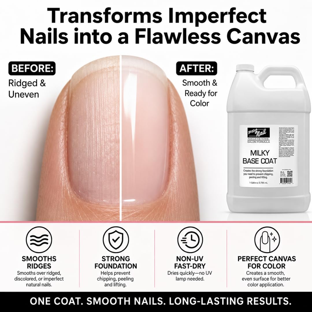 PRONAIL Nail Polish Base Coat – Non-UV Fast-Dry Formula for Long-Lasting Manicures | Protects Against Staining, Ridges & Chipping | Cruelty-Free, Paraben-Free | Made in USA | 128 oz Gallon