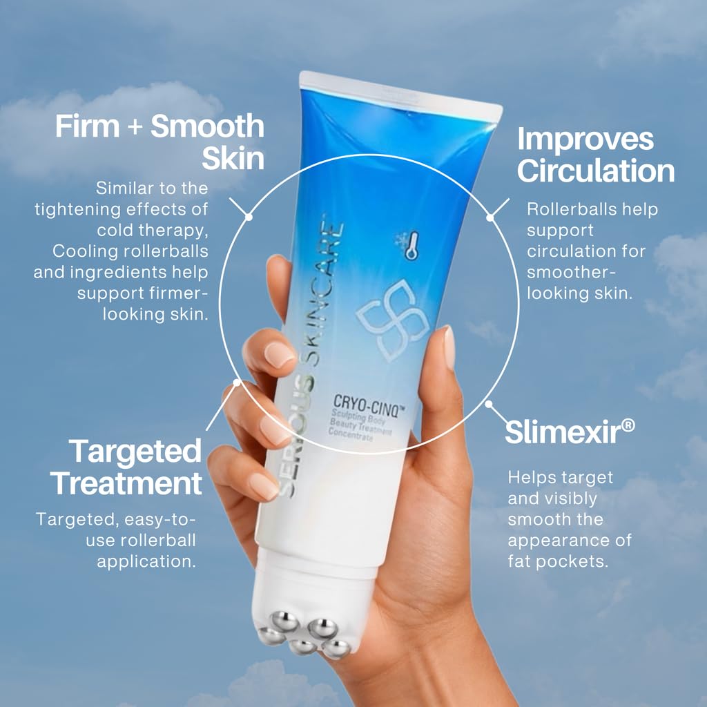 Serious Skincare Cryo-Cinq Firming Body Cream for Firmer, Smoother Arms & Legs, Helps Control Crepe & Cellulite, Skin Tightening for Stretch Marks, Cold Sculpt Lift Slimexir Body Moisturizer, 8 oz