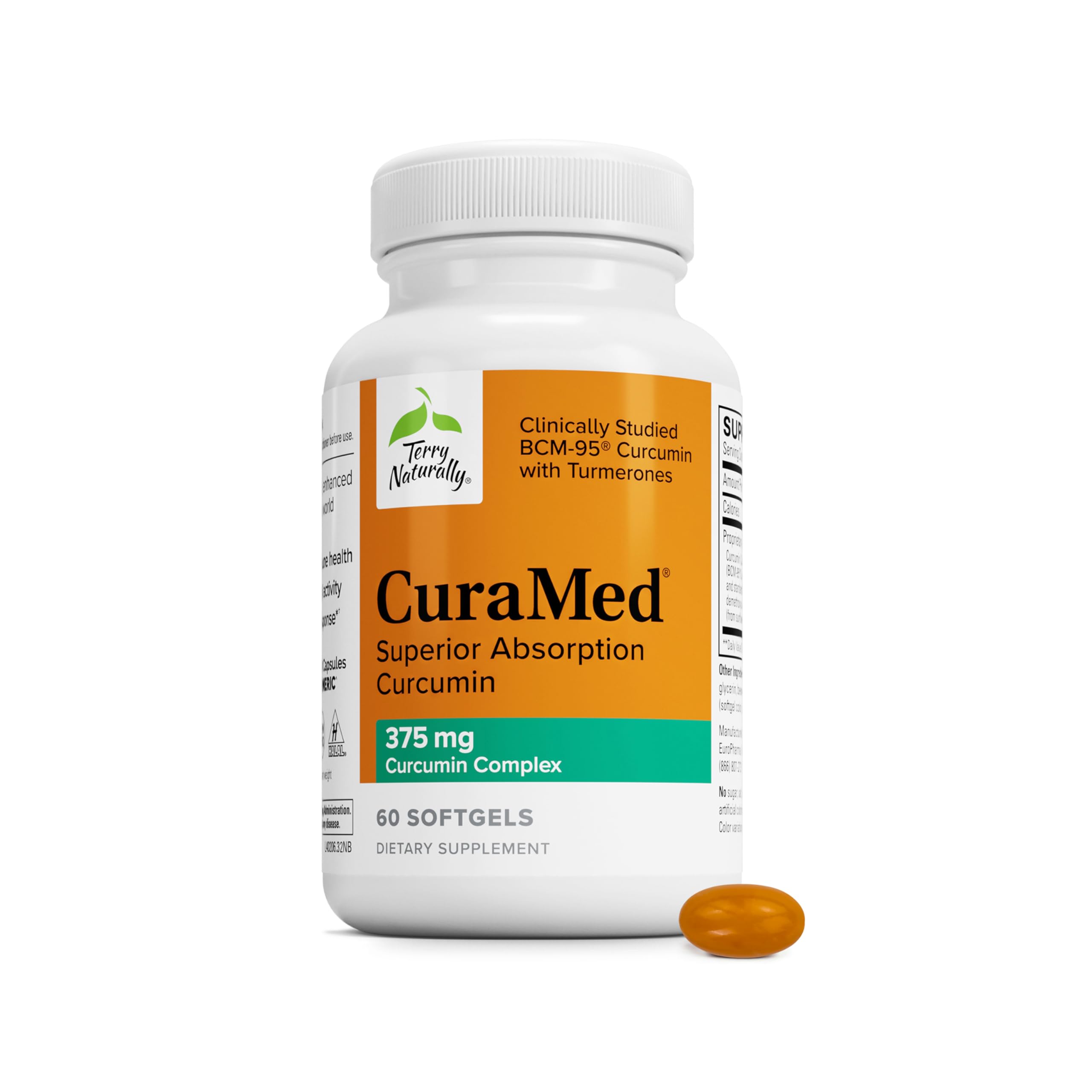 Terry Naturally CuraMed 375 mg - BCM-95 Curcumin Supplement - Brain, Liver and Immune Health Support - Enhanced Absorption Turmeric Complex - 60 Softgels - Pack of 2