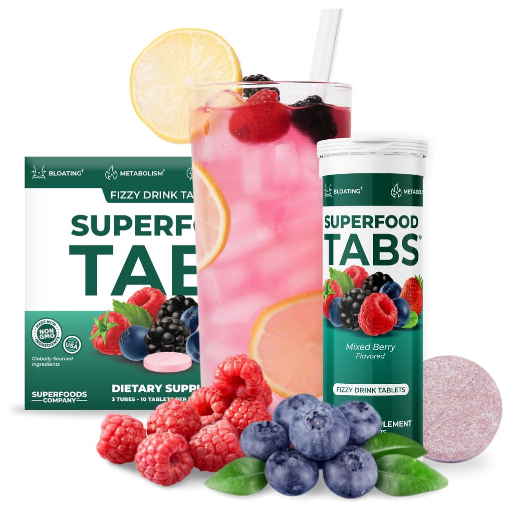 Superfood Tabs Superfoods Company Detox Cleanse Drink - Supplement for Women & Men- Support Healthy Weight- Improve Digestive Health & Bloating Relief - Mixed Berry Flavor [30 Tablets]