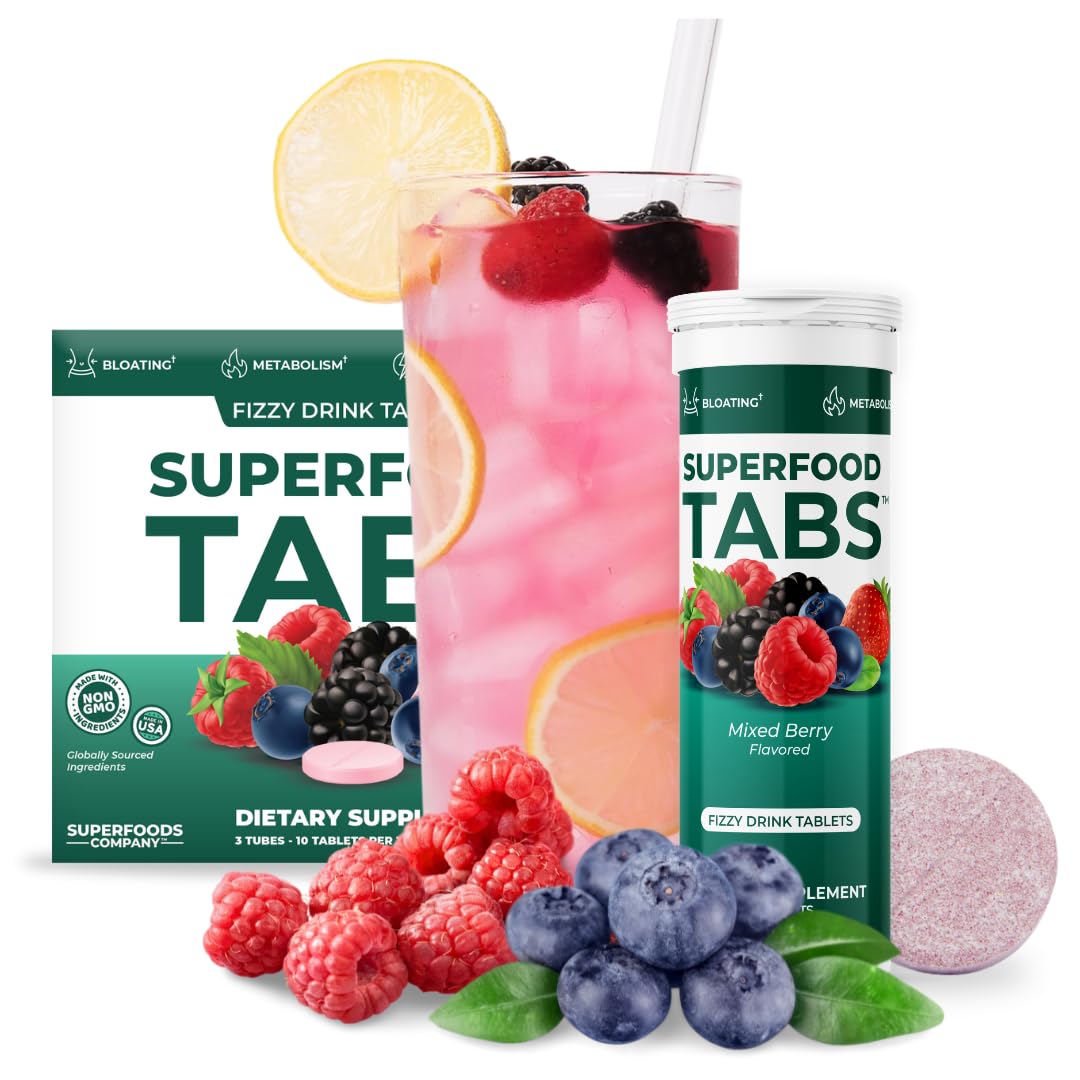 Superfood Tabs Superfoods Company Detox Cleanse Drink - Supplement for Women & Men- Support Healthy Weight- Improve Digestive Health & Bloating Relief - Mixed Berry Flavor [30 Tablets]