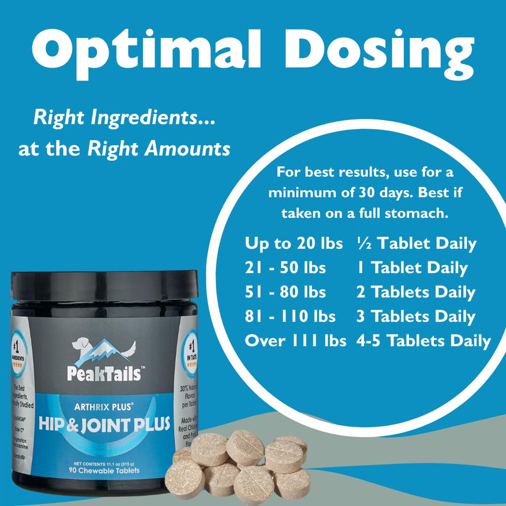 KALA HEALTH PeakTails Hip & Joint Plus for Dogs – 90 Tablets, Glucosamine, Chondroitin, OptiMSM & Ester-C – Supports Joint Mobility & Comfort
