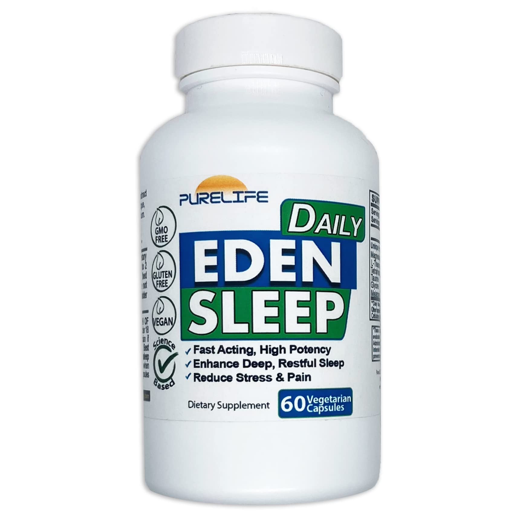 PureLife Supplements - Eden Daily Sleep [NEW GABA Free Formula] – Fall Asleep Faster, Relax Your Body, Promote Deep and Restful Sleep (60 Vegan Capsules)