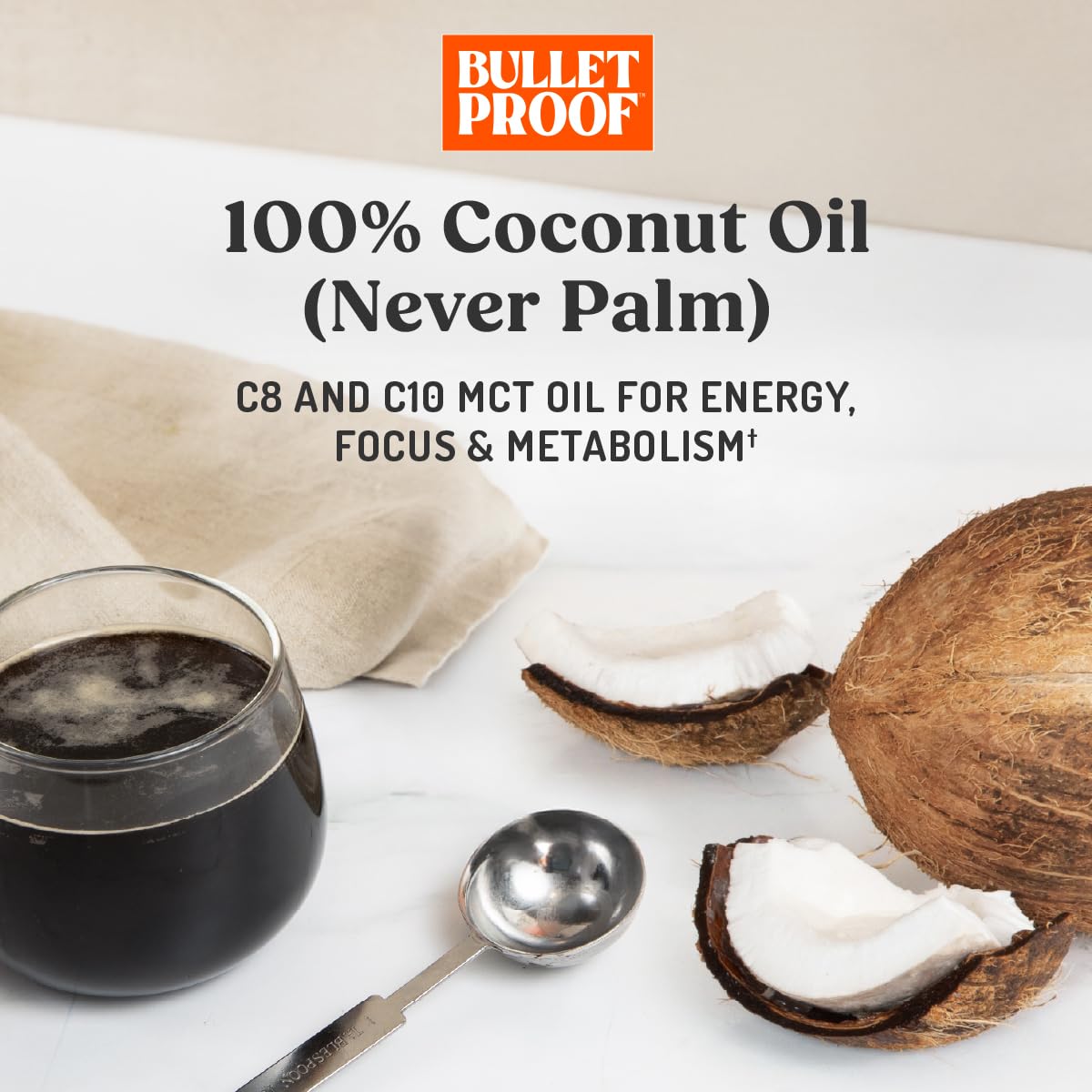 Bulletproof C8 & C10 MCT Oil, 100% Pure Coconut Oil, Triple-Distilled for Sustained Keto Energy, Unflavored, No Additives or Fillers, Non-GMO, 32 oz