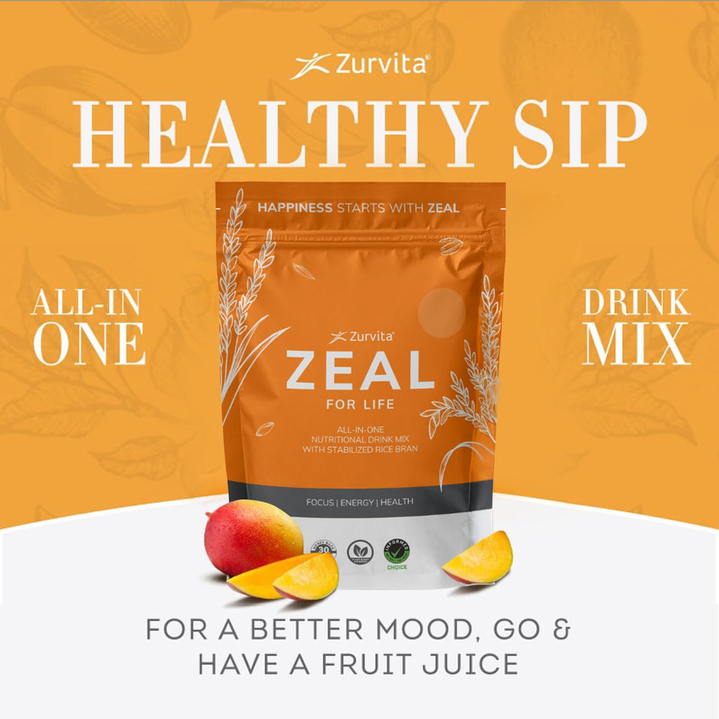Zurvita - Zeal for Life Wellness Drink Mix - Classic Mango Flavor - Gluten-Free, Vegan, with Biotin, Vitamins and Minerals for Health - 10 Packets