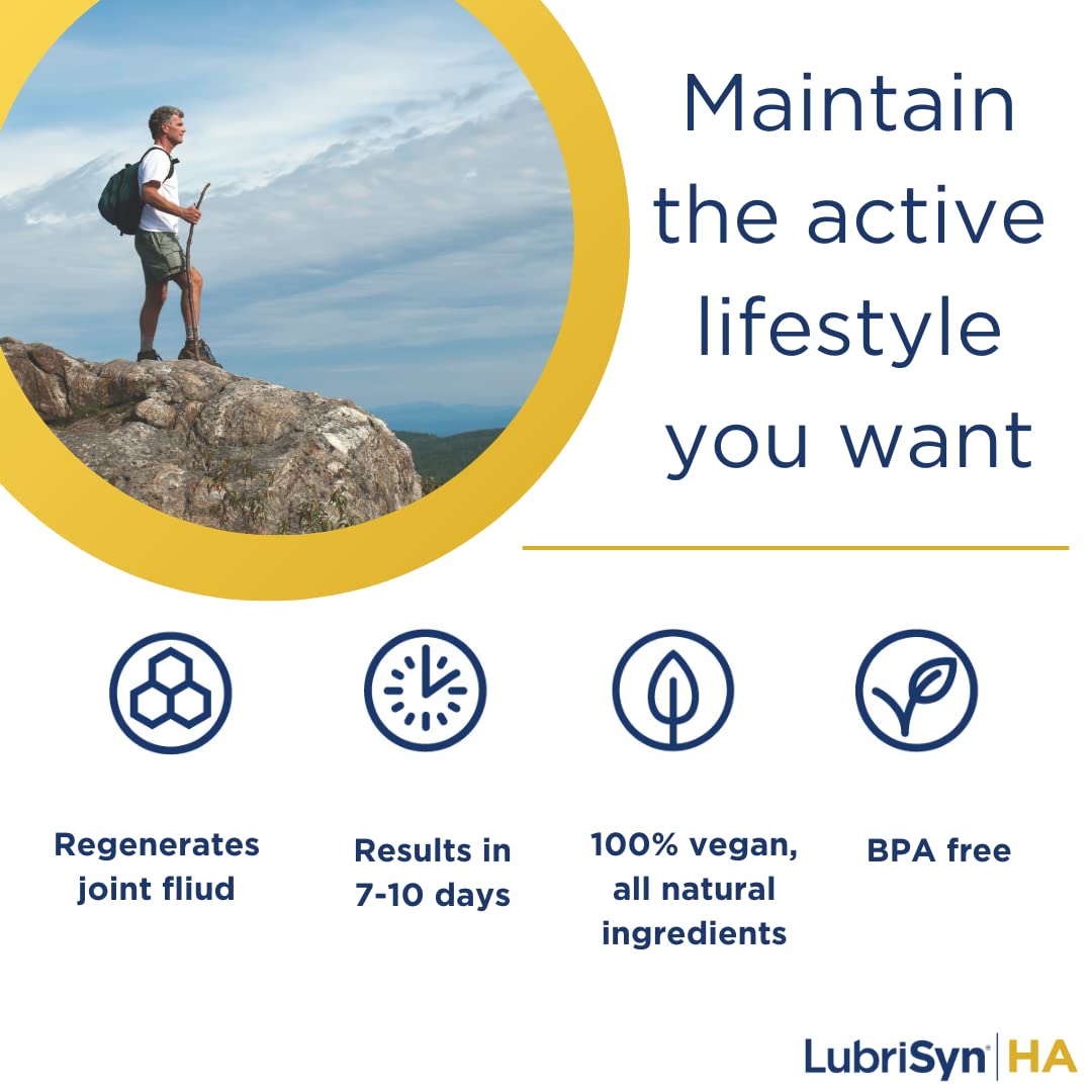 LubriSyn HA Plus Human Liquid Hyaluronic Acid Plus MSM Joint Supplement, Oral HA for People, Supports Healthy Knees, Hips & Joint Function for Men & Women, 30-Day Supply, 11.5 oz, 3 Pack