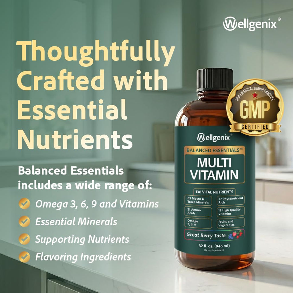 Wellgenix Balanced Essentials Liquid Multivitamin & Minerals, 32 Fl Oz