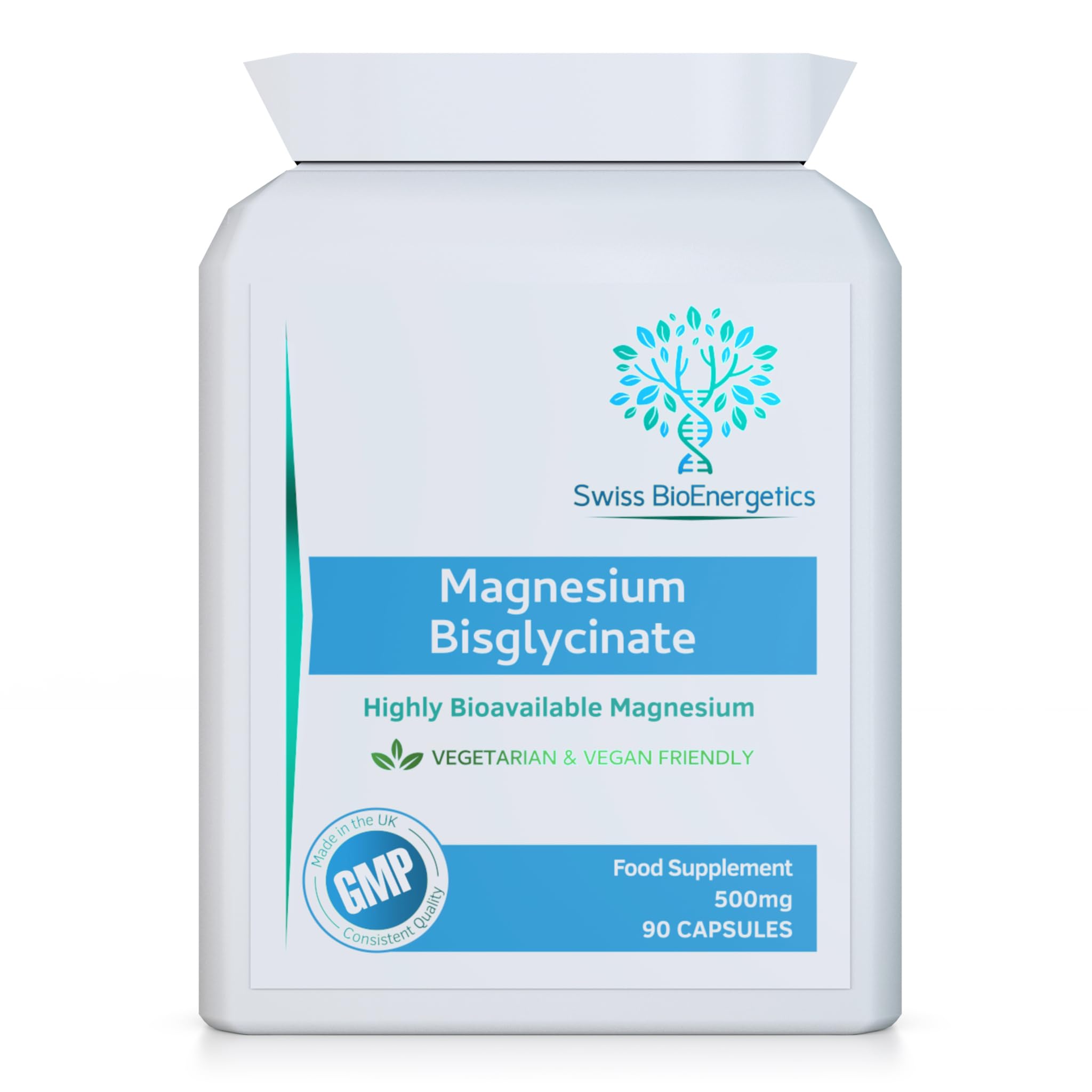 Magnesium Bisglycinate (Glycinate) 500mg - 90 Highly Bioavailable, Maximum Absorption Capsules for Better Sleep, Muscle and Nerve Support Vegan & UK Made