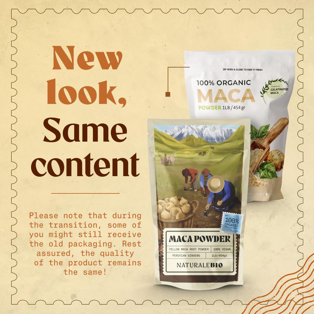 NaturaleBio Maca Powder Organic 8 oz. Peruvian, Natural and Pure, from Organic Maca Root. Vegetarian and Vegan Friendly - Gelatinized. Gelatinized for Enhanced Bioavailability. Ideal for Smoothie.
