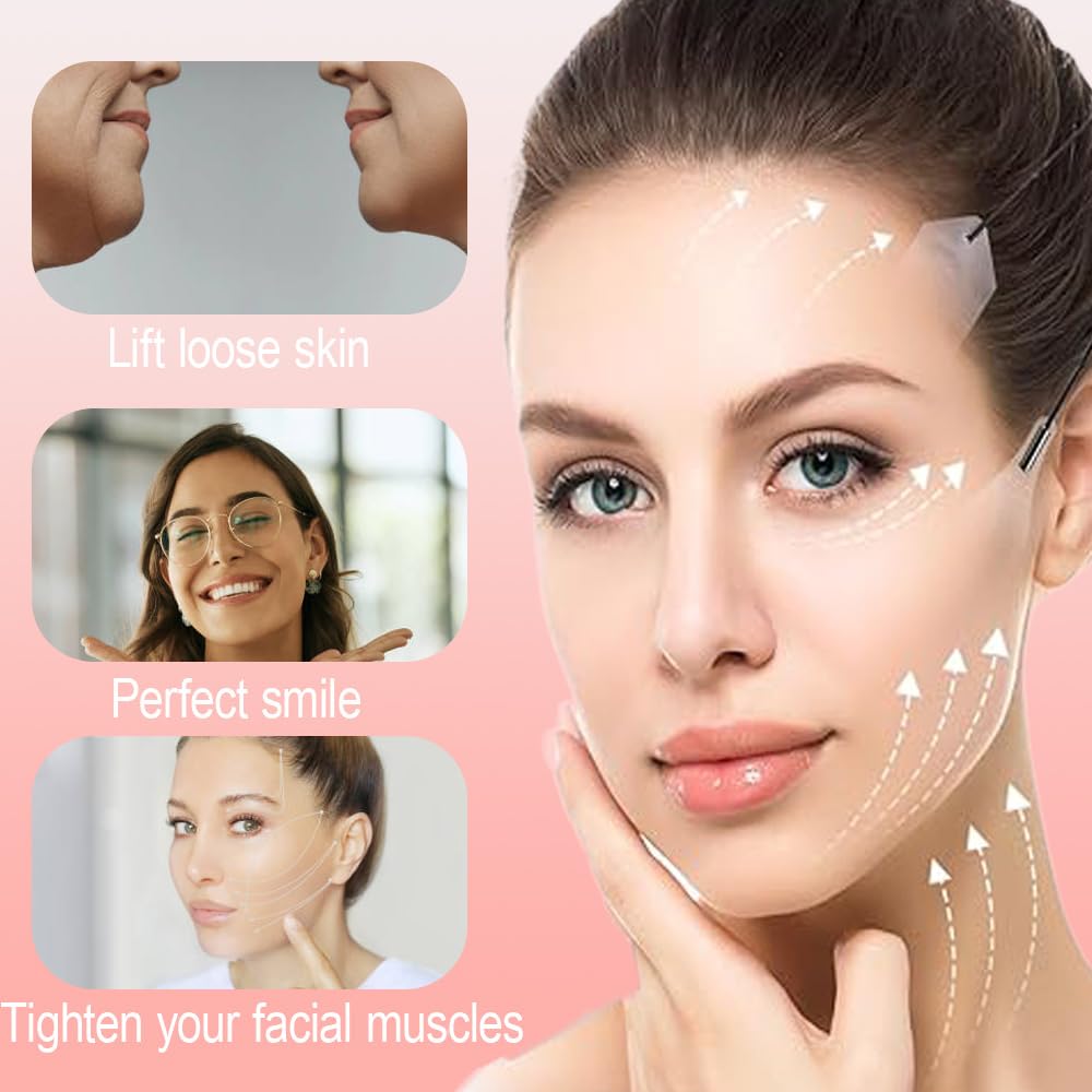 V Face Sticker, Facelift Tape with 8 Strings, Invisible Face Lifting Patches for Tightening Sagging Skin Around Neck, Eyes & Jowl (Transparent, 19 Pcs)
