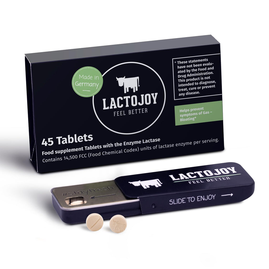 LactoJoy Lactase Tablets | Helps with Lactose Intolerance | Contains 45 Pcs. of Extra-Strength Dose (14,500 FCC) Lactase Enzyme Tablets | 100% Vegan | Supports The Lactose Digestion