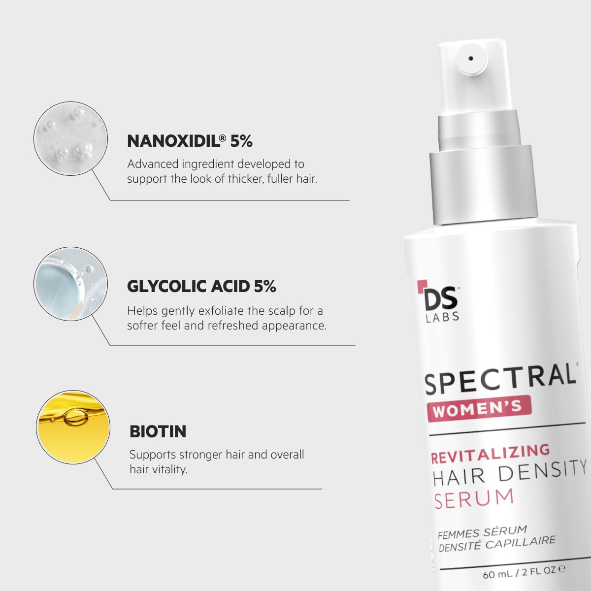 DS Labs Spectral Women’s Hair Density Serum (formerly Spectral.CSF) - Lightweight Leave-In for Fuller, Thicker Looking Hair, Fast Absorbing, Non-Greasy, For All Hair Types, 60mL