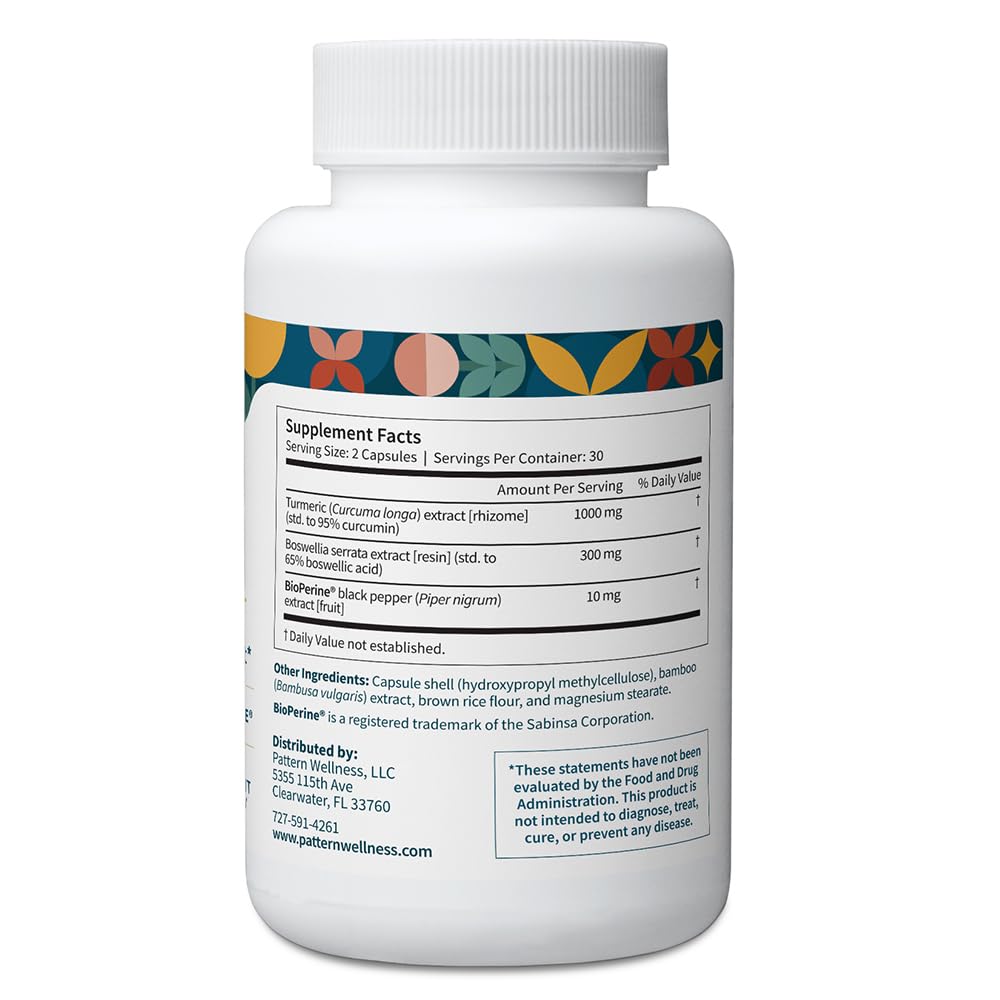 Pattern Wellness Turmeric Curcumin Supplement – 60 Capsules