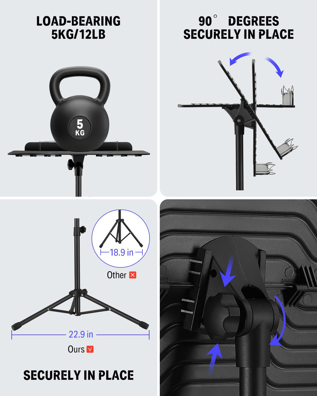 Donner Sheet Music Stand with Light Foldable Travel Metal Stand Adjustable DMS-1 with Carrying Bag, and Clip Holder, Portable Projector Stand, Laptop Stand, Music Folder