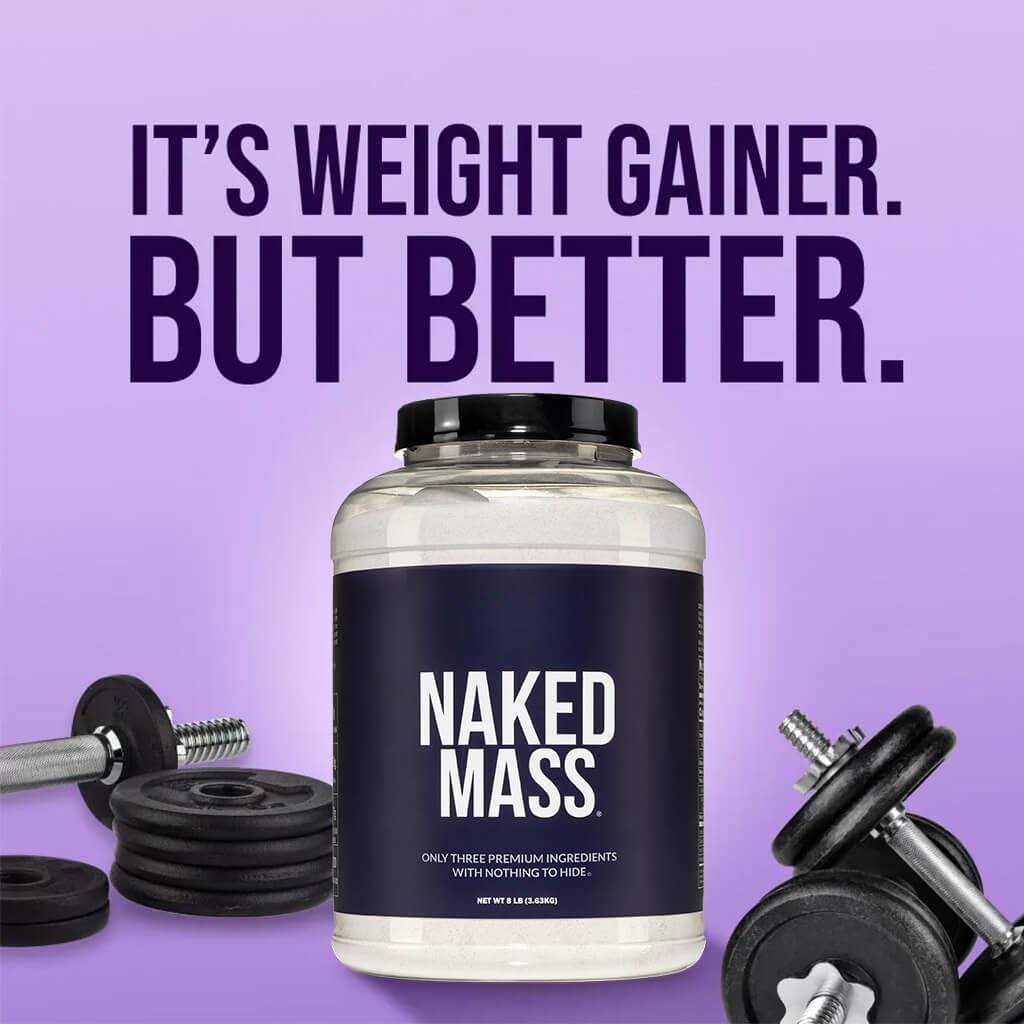 NAKED Strawberry Mass - 1,500 Calories, 50G Protein, Nothing Artificial. Strawberry Weight Gainer Protein Powder - 8lb Bulk, GMO Free, Gluten Free & Soy Free