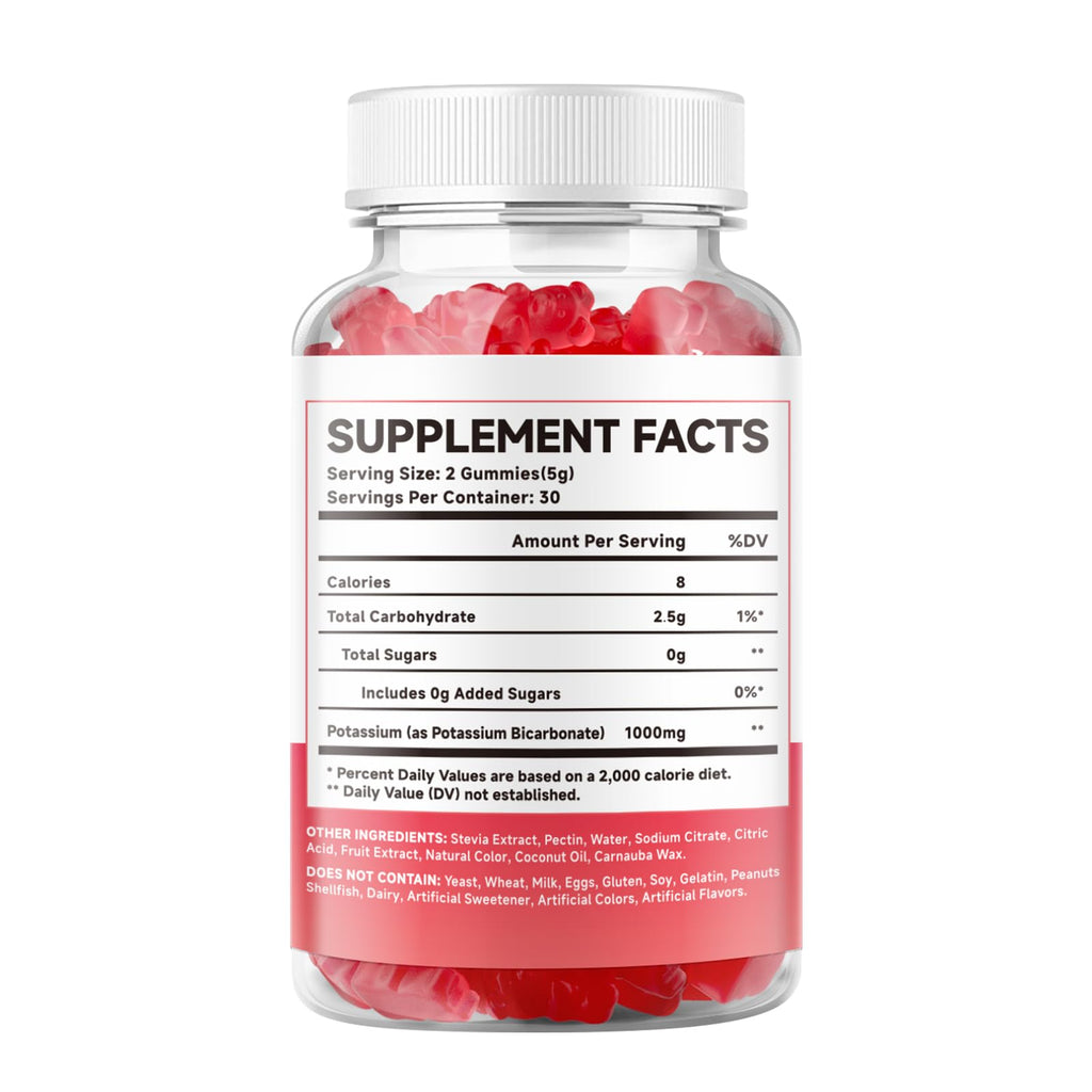 2 Pack Potassium Gummies 1000mg, Potassium Bicarbonate Supplement for Adults & Kids, Potassium Supplement for Electrolyte Balance & Muscle Heath, Sugar-Free, Strawberry Flavor, 120 Count