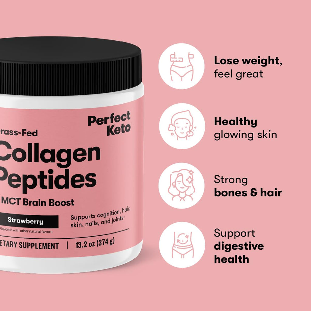 Perfect Keto Collagen Peptides, Vanilla, 10g Protein Powder, Low Carb, No Sugar Added, Keto Friendly Coffee Creamer & Drink Mix, Grass Fed Bovine Type 1 & 3 Supplement with MCT Oil, 20 Servings
