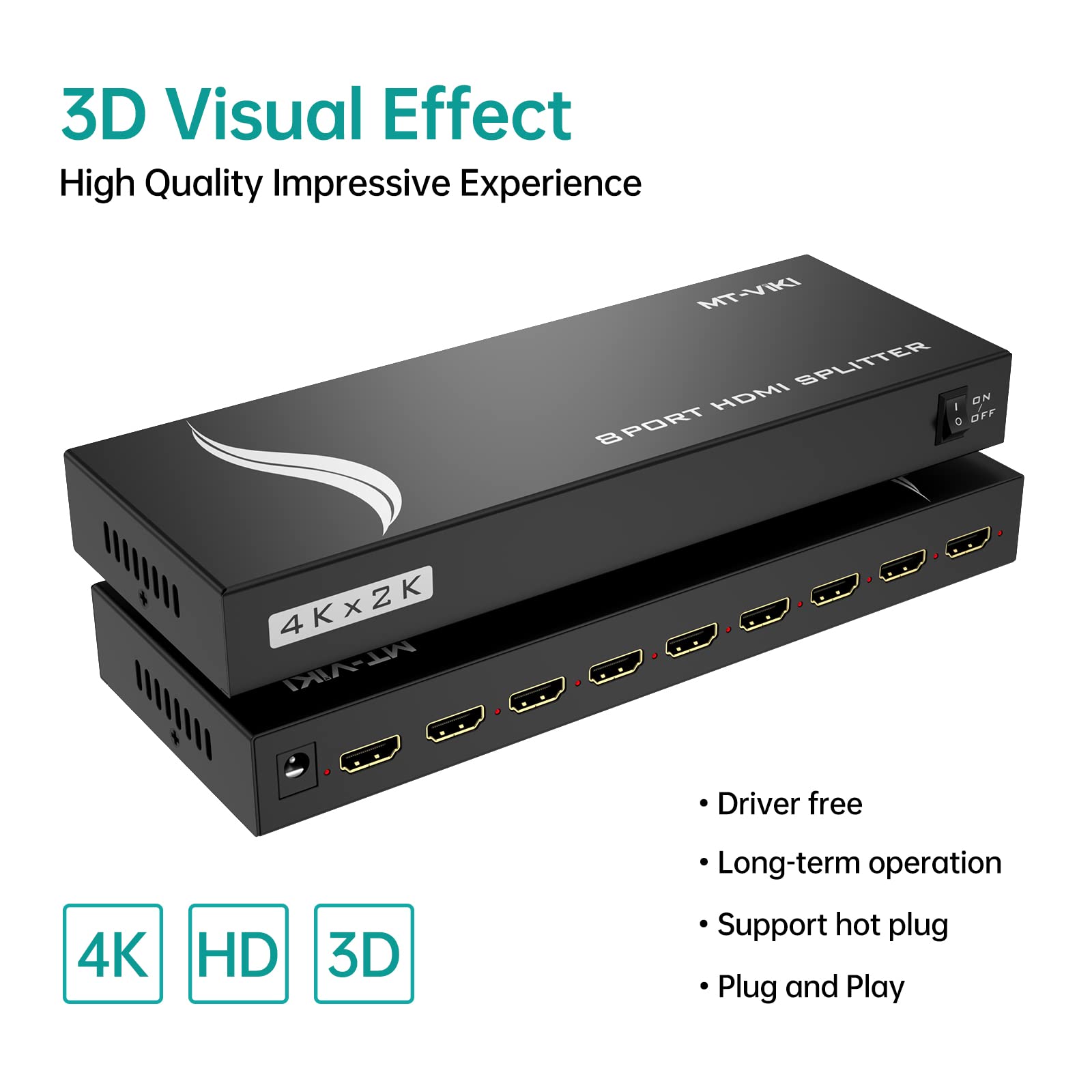 4K HDMI Splitter 1 in 8 out, 1 to 8 Distributor MT-VIKI 8 Way 1x8 For 8 Monitor HDTV CCTV 3D Supports EDID HDCP +UK Power Supply