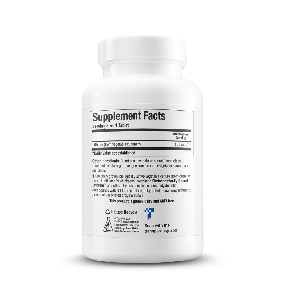 BIOTICS RESEARCH Li Zyme Forte Plant-sourced, phytochemically Bound Lithium, Supports Brain Function, Memory and Mood Support,100 Tablets
