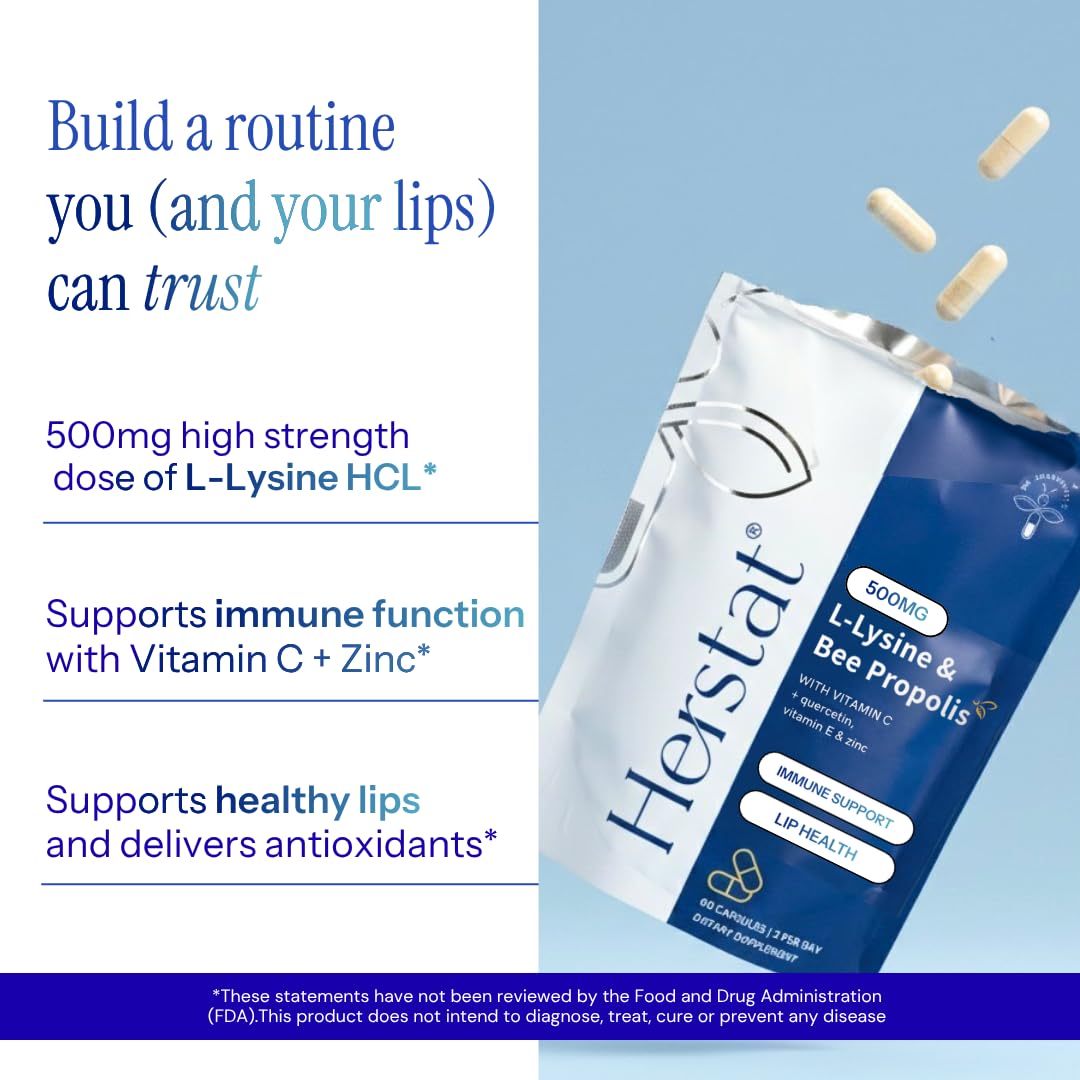 Herstat L-Lysine & Propolis | Advanced Lip Health & Immune Support | High Strength Formula with Quercetin, Vitamin C, Vitamin E & Zinc