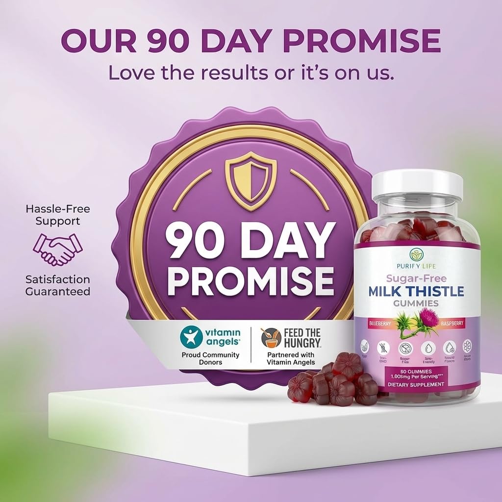 Sugar-Free Milk Thistle Gummies for Liver Cleanse Detox & Repair (Natural Blueberry-Raz Flavor) Cardo Mariano, Cleansing Milk Thistle Supplement, Antioxidant Support, Vegan, Replaces Pills & Capsules