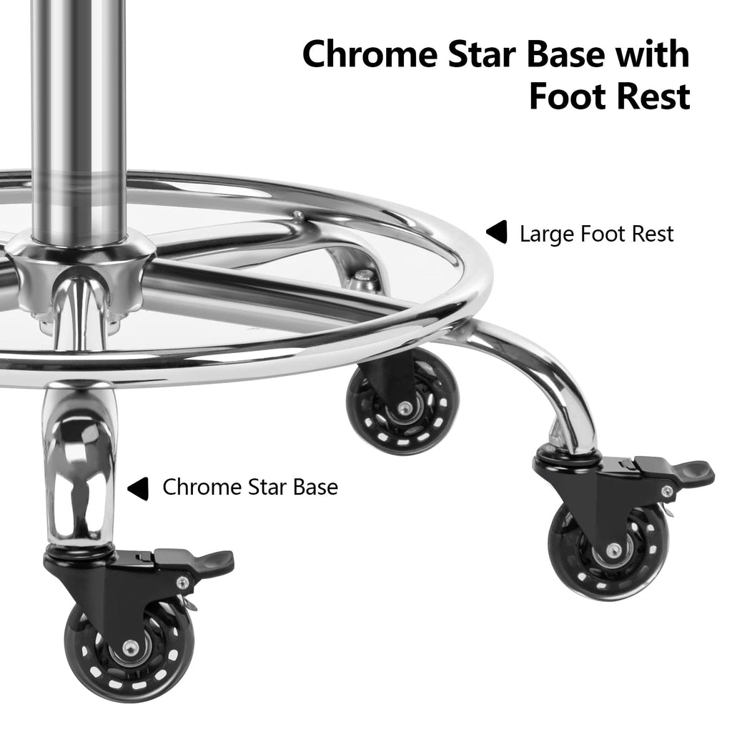 CoVibrant Lockable Rolling Stool with Noiseless Rubber Wheels & Footrest - Adjustable Swivel Stool Chair for Kitchen, Medical, Workshop, Salon, Tattoo, Office (Camel, 20"-27")