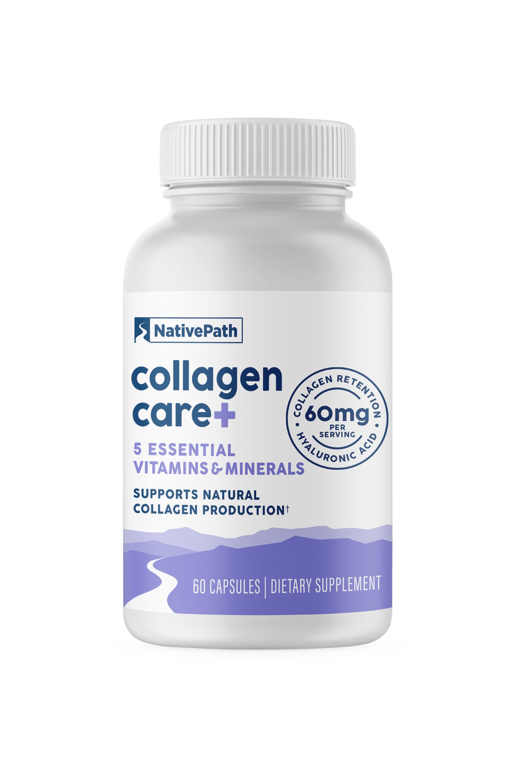 NativePath Collagen Care+, 5 Vitamin Blend with Hyaluronic Acid and Boron that Supports Collagen for Men and Women, 60 Capsules